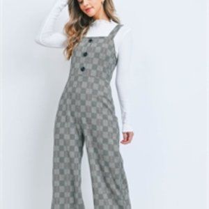 Black and Gray Checkered Jumpsuit, Mid-Calf Length